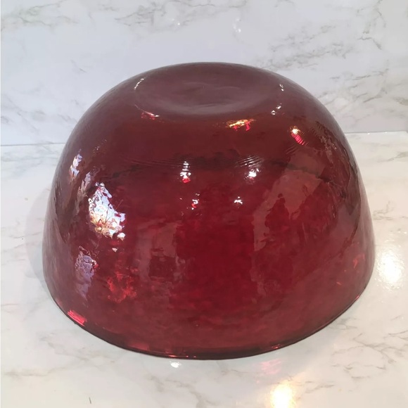 Huge NWT 10 Strawberry St. Red Textured Glass Oversized Serving Bowl w/Gold Trim - Picture 5 of 9